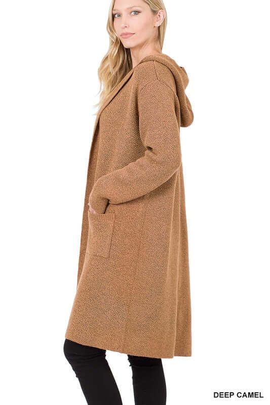 Essential Hooded Open Front Long Cardigan, ZENANA, $ 56.95