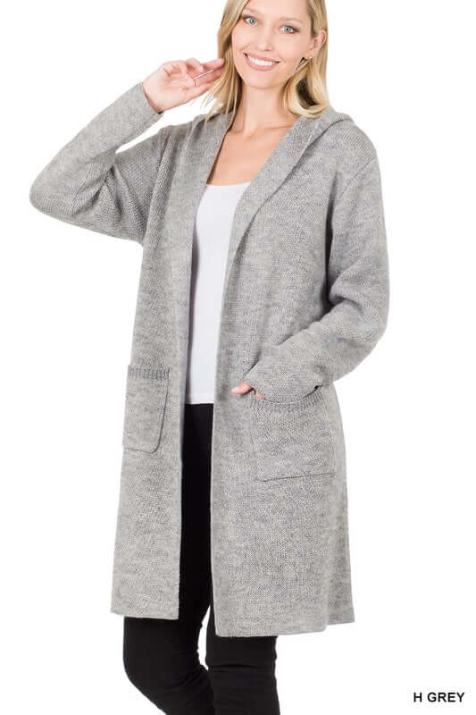 Essential Hooded Open Front Long Cardigan, ZENANA, $ 56.95