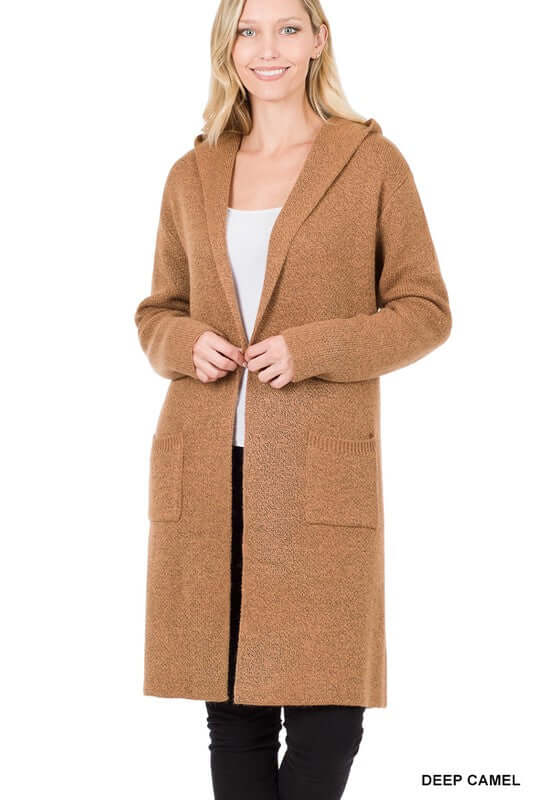 Essential Hooded Open Front Long Cardigan, ZENANA, $ 56.95