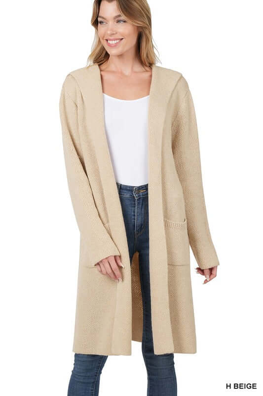 Essential Hooded Open Front Long Cardigan, ZENANA, $ 56.95