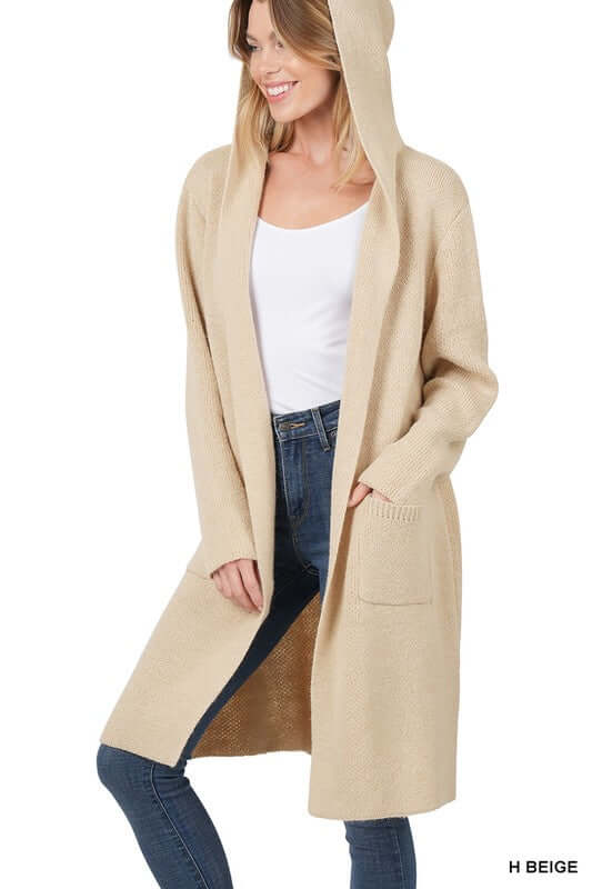 Essential Hooded Open Front Long Cardigan, ZENANA, $ 56.95