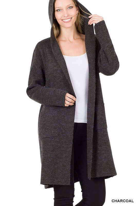 Essential Hooded Open Front Long Cardigan, ZENANA, $ 56.95