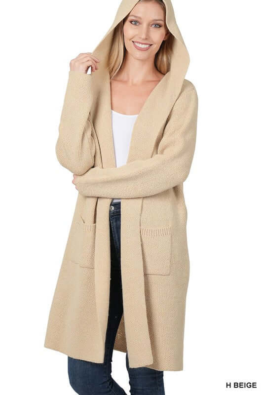 Essential Hooded Open Front Long Cardigan, ZENANA, $ 56.95