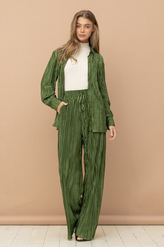 Pleated Blouse and Pants Set