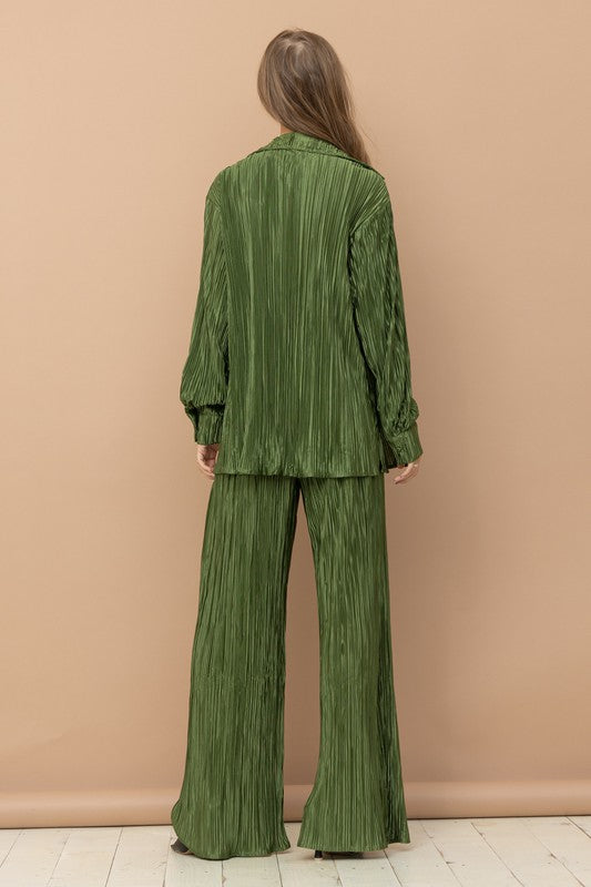 Pleated Blouse and Pants Set