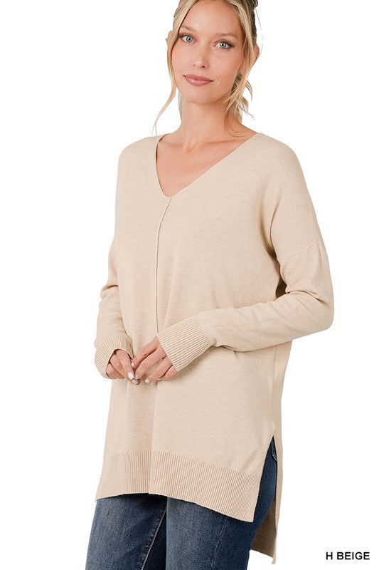 Shop Women's Hi-Low V Neck Center Seam Sweater | Shop Boutique Clothing, Sweaters, USA Boutique