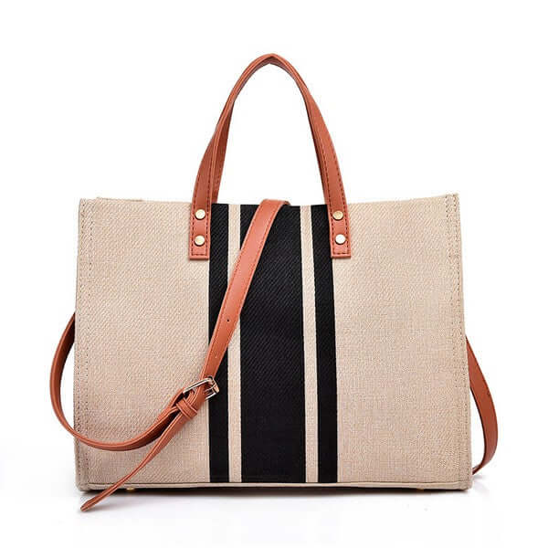 Black & Navy Canvas Stripe Tote Shoulder Bag, Handbags, $ 64.95, A Moment Of Now™