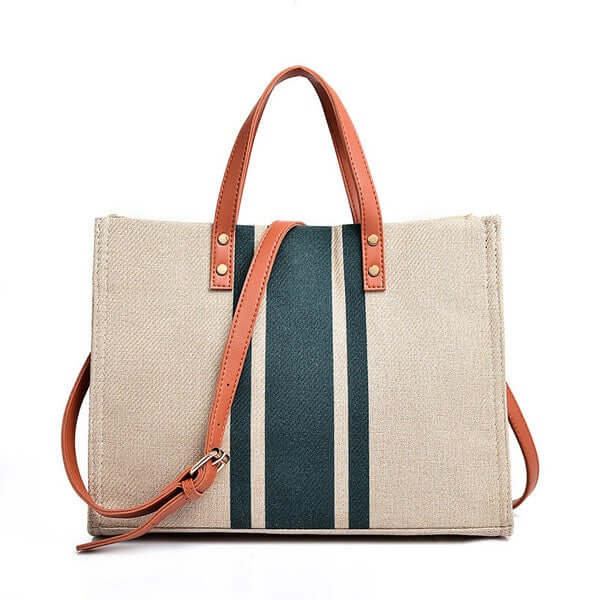 Black & Navy Canvas Stripe Tote Shoulder Bag, Handbags, $ 64.95, A Moment Of Now™