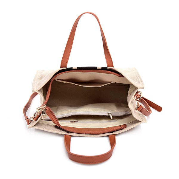 Shop Women's Black & Navy Canvas Stripe Tote Shoulder Bag Handbag, Handbags, USA Boutique