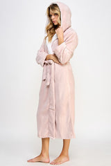 Janette Front Tie Hooded Robe in Pink