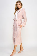 Janette Front Tie Hooded Robe in Pink