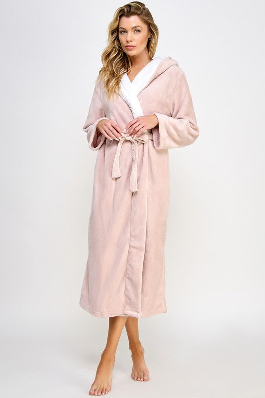 Janette Front Tie Hooded Robe in Pink