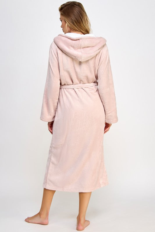 Janette Front Tie Hooded Robe in Pink