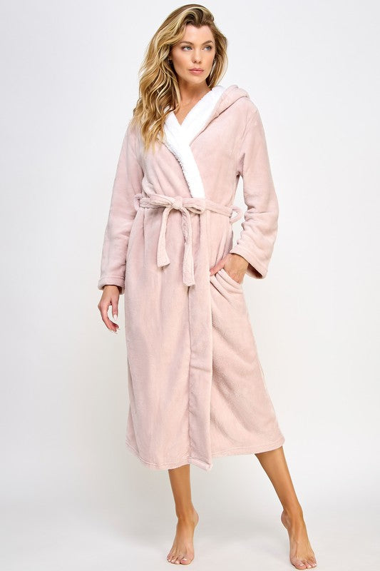 Janette Front Tie Hooded Robe in Pink