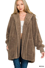 Mocha Brown Faux Fur Hooded Jacket with Pockets, Jackets, $ 40.00, A Moment Of Now™
