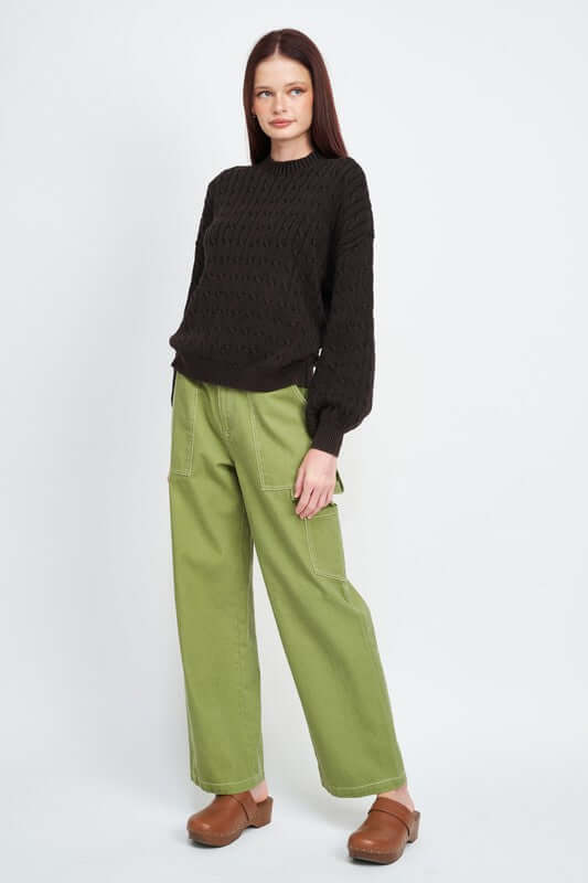 CABLE KNIT TOP WITH BUBBLE SLEEVES, Emory Park, $ 65.00