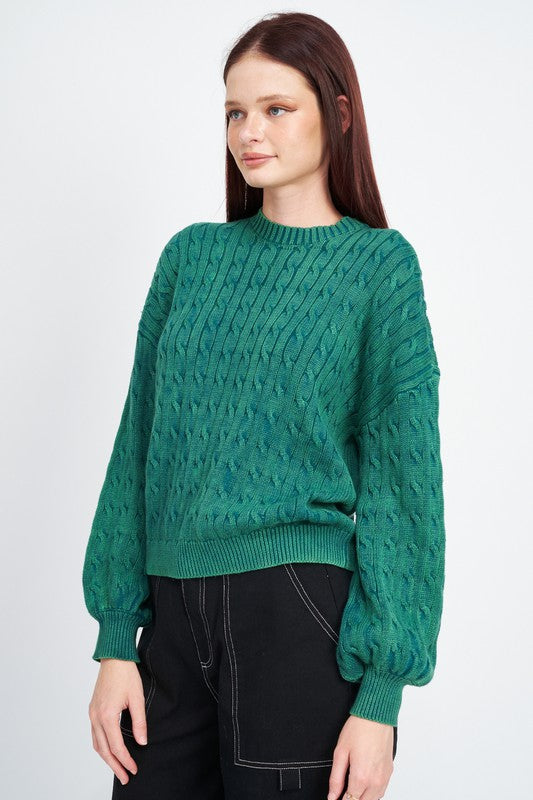 Shop Black Green or Blue Bubble Sleeves Cable Knit Top | Boutique Clothing, , USA Boutique