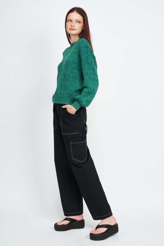 Shop Black Green or Blue Bubble Sleeves Cable Knit Top | Boutique Clothing, , USA Boutique