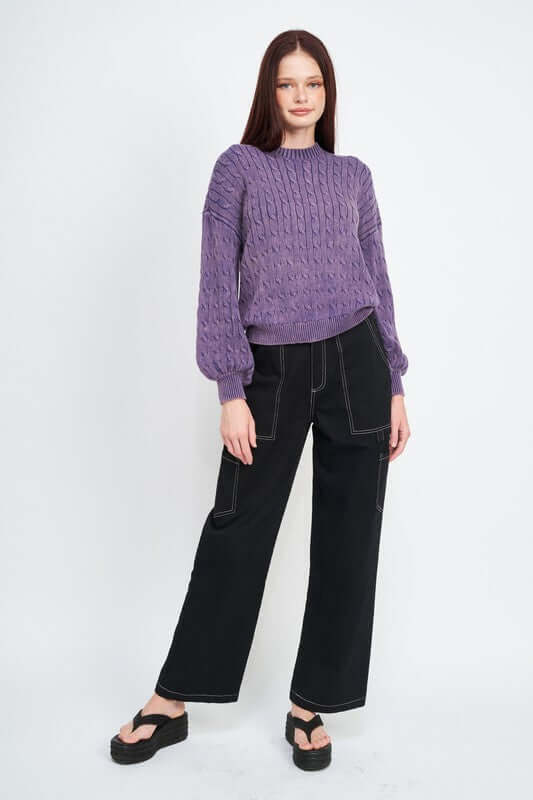 CABLE KNIT TOP WITH BUBBLE SLEEVES, Emory Park, $ 65.00