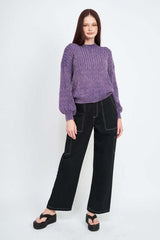 CABLE KNIT TOP WITH BUBBLE SLEEVES, Emory Park, $ 65.00