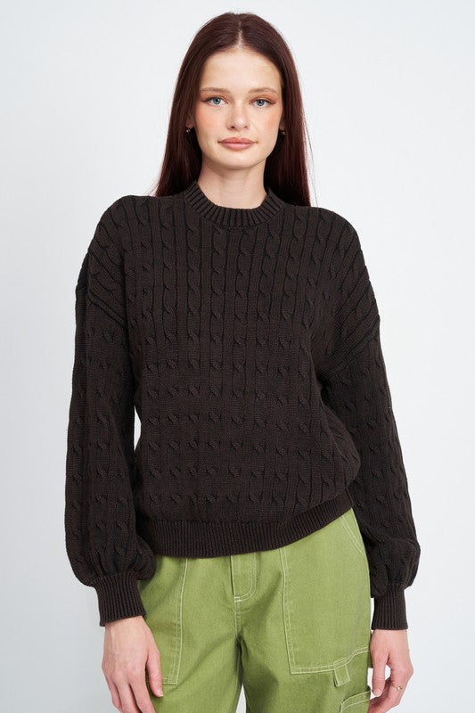 Shop Black Green or Blue Bubble Sleeves Cable Knit Top | Boutique Clothing, , USA Boutique