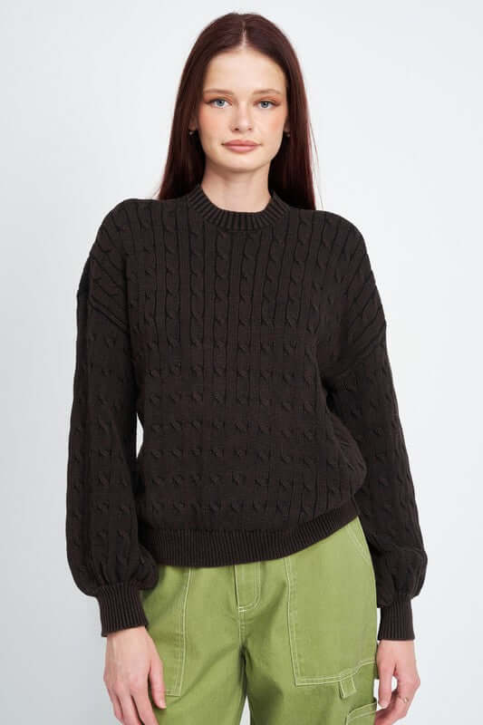 CABLE KNIT TOP WITH BUBBLE SLEEVES, Emory Park, $ 65.00