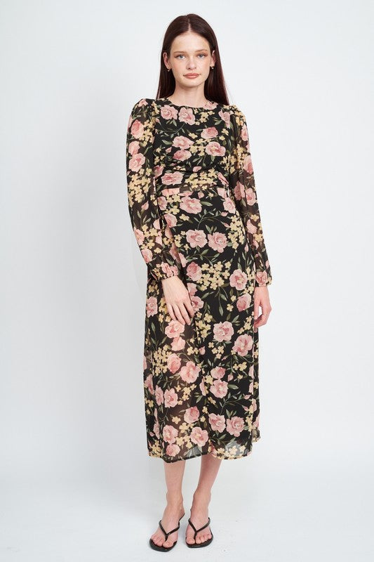 Women's Black Floral Print Long Sleeve Maxi Dress | Fashion Boutique Dresses A Moment Of Now Women’s Boutique Clothing Online Lifestyle Store