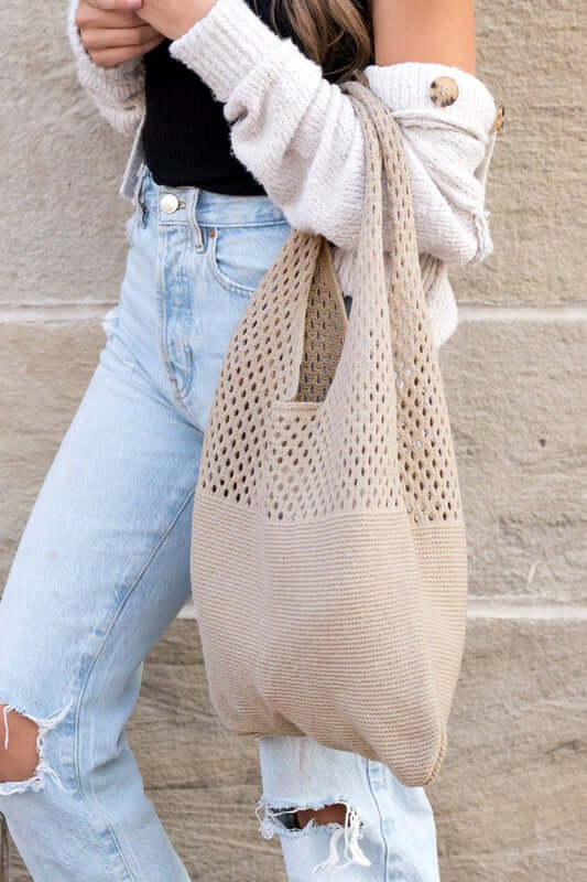 Neutral Colors Soft Knit Woven Hobo Shoulder Bag, Shoulder Bags, $ 42.95, A Moment Of Now™