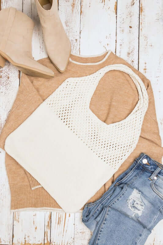 Neutral Colors Soft Knit Woven Hobo Shoulder Bag, Shoulder Bags, $ 42.95, A Moment Of Now™