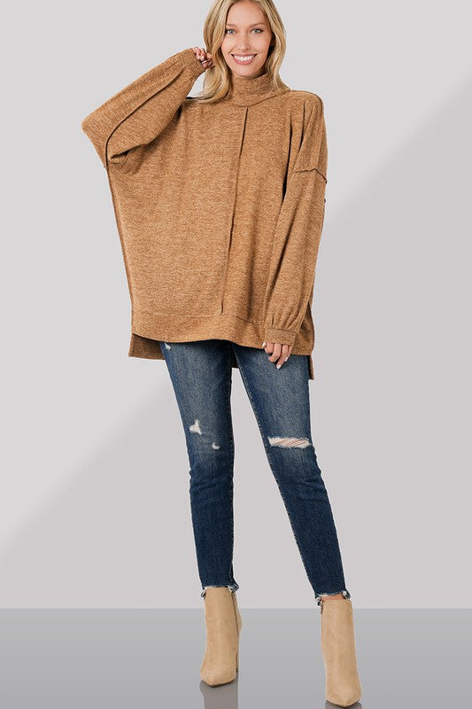 Brushed Melange Hacci Mock Neck Sweater