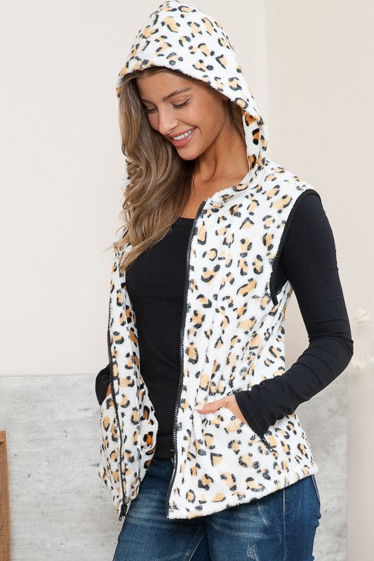 Shop Women's Leopard Print Hoodie Vest with Pockets | Boutique Clothing, Vests, USA Boutique
