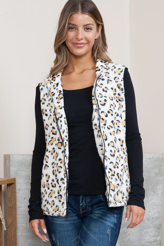 Shop Women's Leopard Print Hoodie Vest with Pockets | Boutique Clothing, Vests, USA Boutique