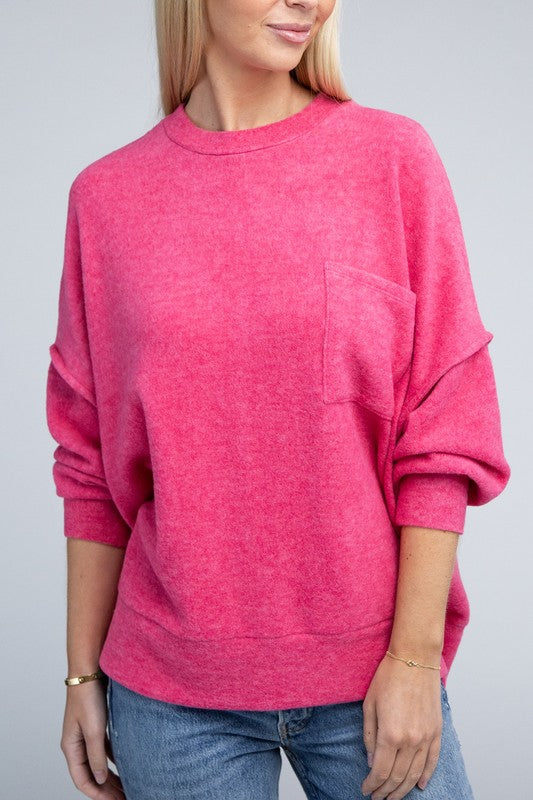 Shop Women's Brushed Melange Drop Shoulder Oversized Sweater , Sweaters, USA Boutique