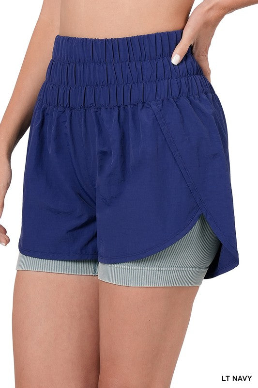 Shop Windbreaker Smocked Running Shorts Activewear For Women , Running shorts, USA Boutique