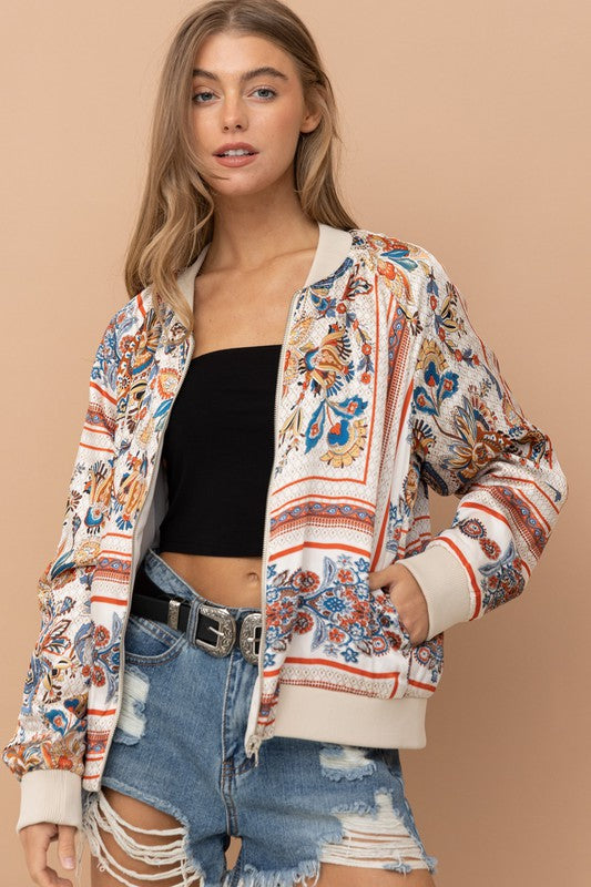 Shop Women's Reversible Satin Paisley Bomber Jacket | Boutique Clothing, Jackets, USA Boutique