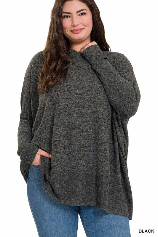 Plus Size Brushed Melange Hacci Oversized Sweater