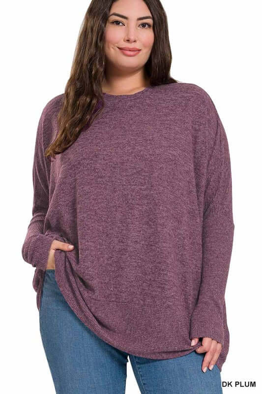 Plus Size Brushed Melange Hacci Oversized Sweater