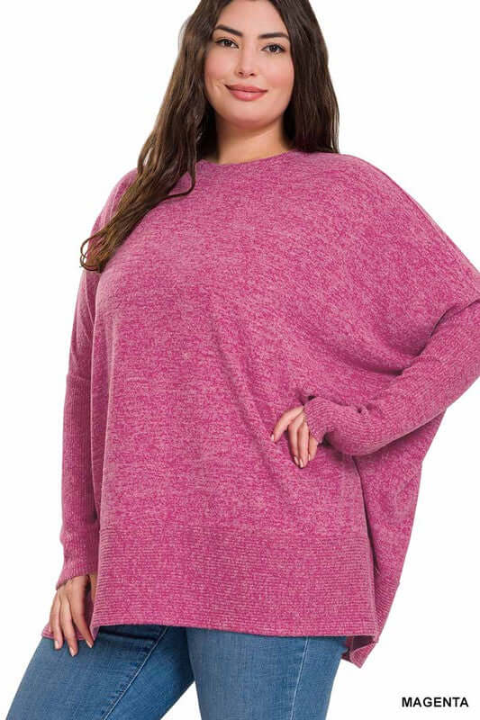 Plus Size Brushed Melange Hacci Oversized Sweater