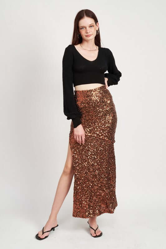 Shop Women's Brown Sequins High Waist Maxi Party Skirt | Fashion Boutique, Skirts, USA Boutique