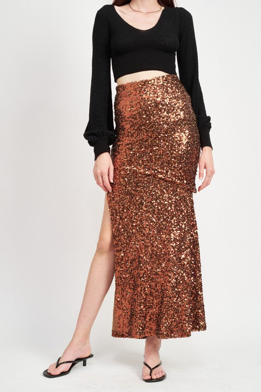 Shop Women's Brown Sequins High Waist Maxi Party Skirt | Fashion Boutique, Skirts, USA Boutique
