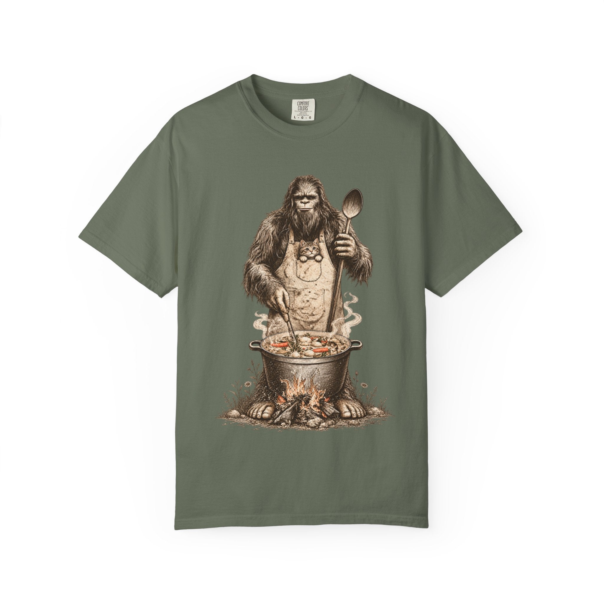 Bigfoot Soup Season T-Shirt – Campfire Cooking & Cat Graphic Tee