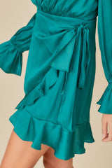 Shop Women's Long Sleeve Tie Waist Ruffle Short Dress | Boutique Clothing, Dresses, USA Boutique