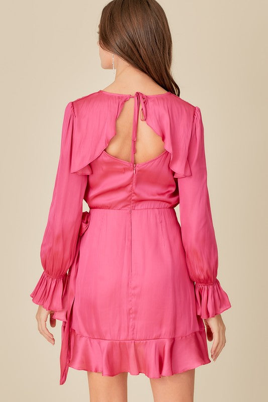 Shop Women's Long Sleeve Tie Waist Ruffle Short Dress | Boutique Clothing, Dresses, USA Boutique