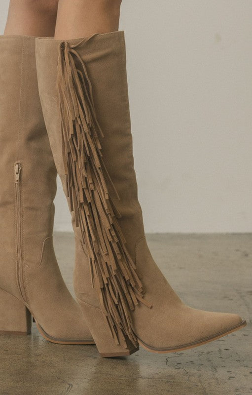 OASIS SOCIETY OUT WEST - Brown Knee-High Fringe Boots, KKE Originals, $ 103.95