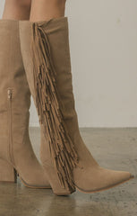 Shop OASIS SOCIETY OUT WEST -Women's Brown Knee-High Fringe Boots, Tall Boots, USA Boutique