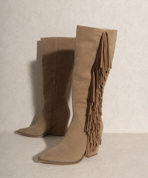 OASIS SOCIETY OUT WEST - Brown Knee-High Fringe Boots, KKE Originals, A Moment Of Now