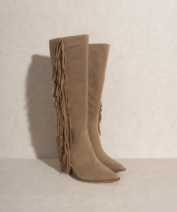 OASIS SOCIETY OUT WEST - Brown Knee-High Fringe Boots, KKE Originals, $ 103.95