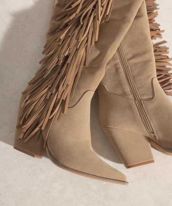 OASIS SOCIETY OUT WEST - Brown Knee-High Fringe Boots, KKE Originals, $ 103.95