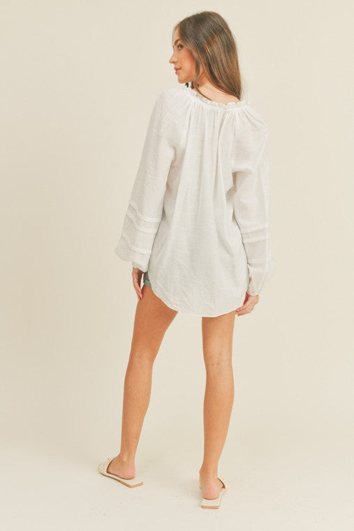 Casual Puffy Sleeve Relaxed Button Top