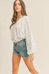 Casual Puffy Sleeve Relaxed Button Top